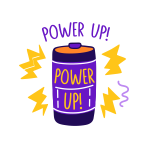 Power Up, Battery, Charge, Energy, Typography icon