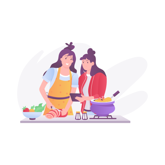 Cooking, Recipe, Kitchen, Mother, Cutting Meat illustration