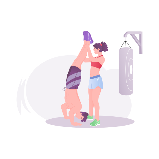 Couple Training, Gym Partner, Handstand, Fitness, Exercise illustration