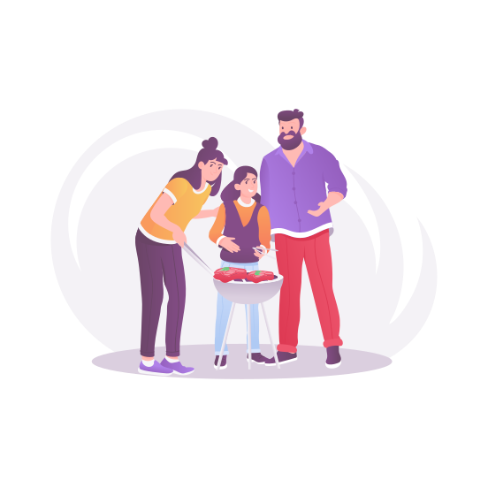 Family Cooking, Barbecue, Grill, Outdoor, Bbq Party illustration