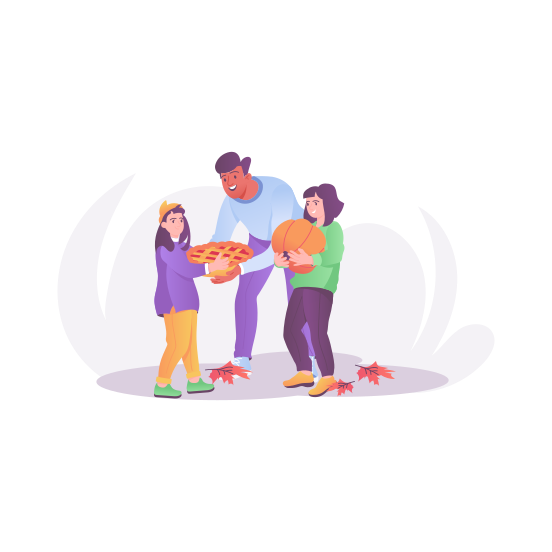 Happy Thanksgiving, Festival, Celebration, Harvest Pumpkin, Family illustration