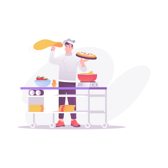Making Pizza, Spinning Dough, Chef, Cooking, Baking illustration