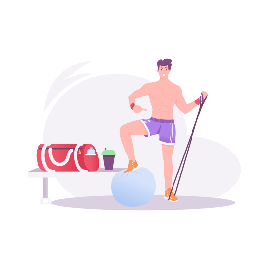 Man Fitness, Stretching, Resistance Band, Exercise, Exertion illustration