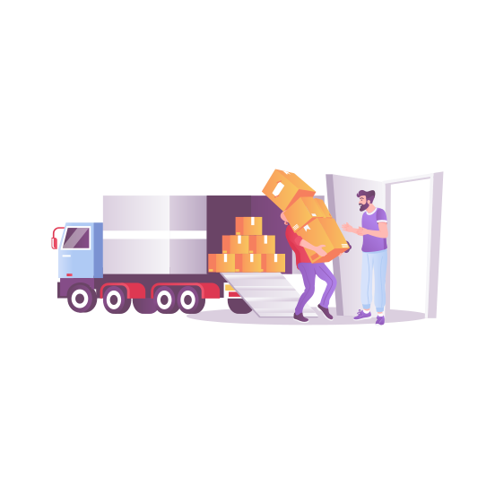Truck Unloading, Offloading, Dispatch, Parcels, Packages illustration
