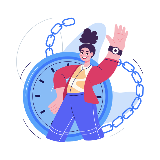 Time Freedom, Flexibility, Happy, Liberation, Independence illustration