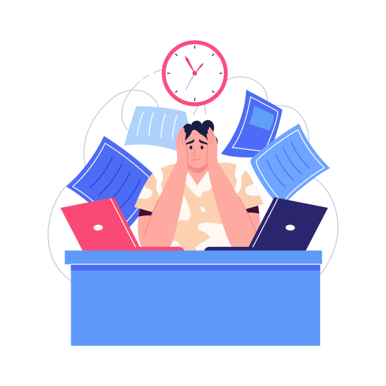 Time Stress, Workload, Unhappy, Sad, Depression illustration