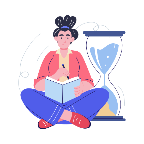 Writing Time, Hourglass, Diary, Journaling, Learning illustration
