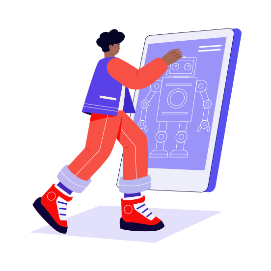 Designing Robot, Engineering, Blueprint, Screen, Displaying illustration