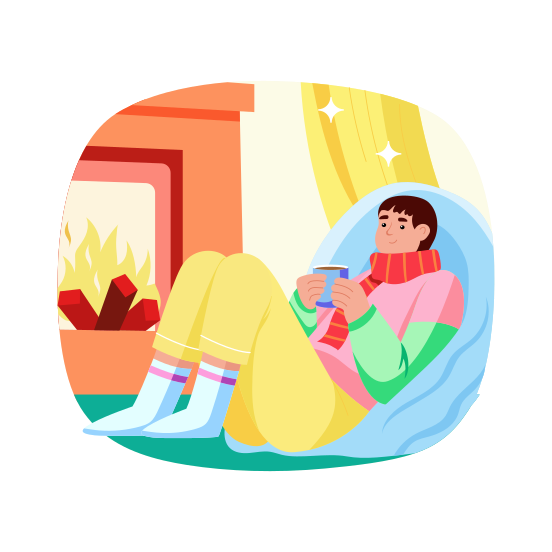 Cozy Moment, Relaxing, Leisure, Winter Season, Enjoying Tea, illustration
