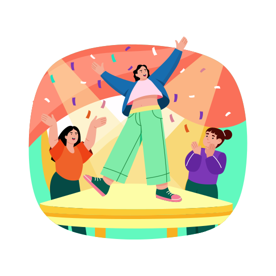 Dancing, Chilling, Enjoying, Happiness, Confetti, illustration