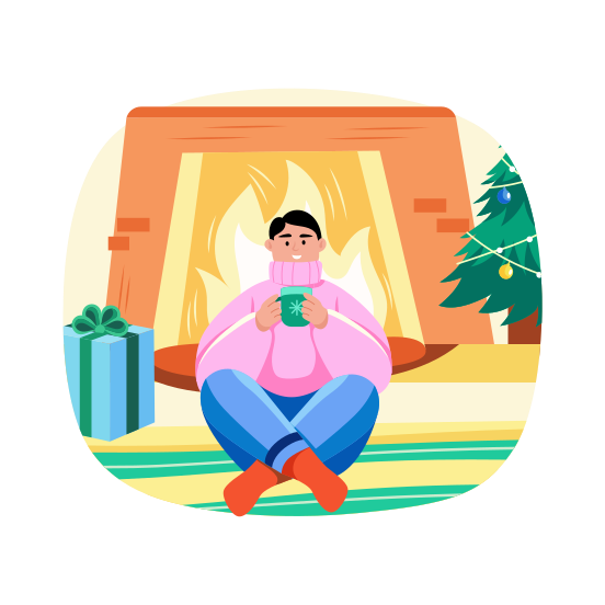Drinking Coffee, Tea, Cozy, Winter, Warm illustration
