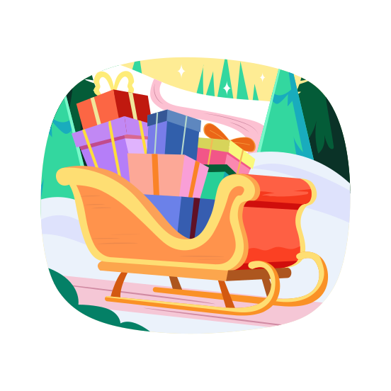 Santa Sleigh, Ride, Gifts, Christmas, Presents illustration