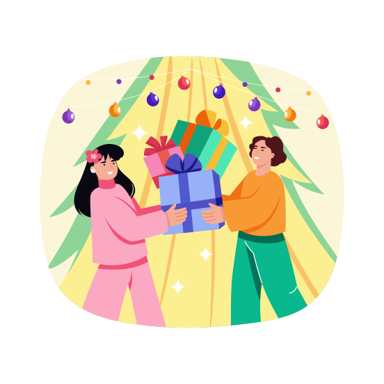Sharing Gifts, Presents, Surprises, Christmas, Celebration illustration