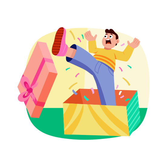 Surprised, Confetti, Unboxing, Gift, Present, illustration