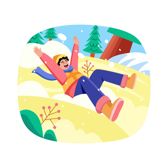 Winter Holiday, Activity, Playing, Enjoying, Sliding, illustration