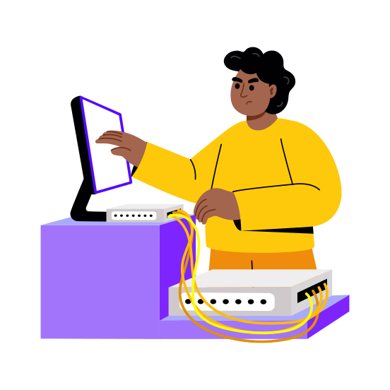 Cable Management, Router, Network, Computer, Monitor illustration