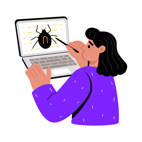 Malware, Bug, Virus, Cybersecurity, Laptop illustration