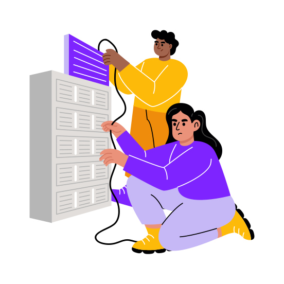Server Maintenance, Infrastructure, Technicians, Experts, Engineering illustration