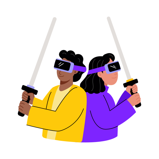 Vr Gaming, Simulation, Players, Entertainment, Headset, illustration