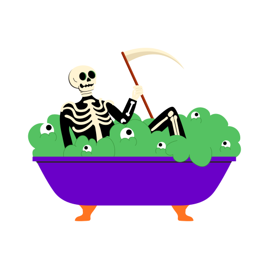 Bath, Faucet, Tub, Shower, Skelton illustration