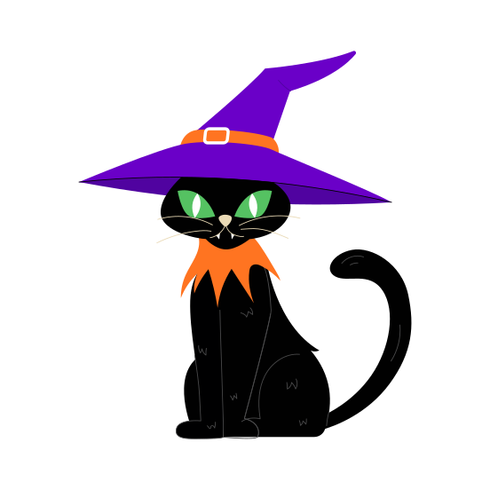Black Cat, Animal, Feline, Witch Hat, Halloween illustration