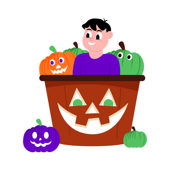 Child Peeking, Curios, Pumpkins, Gourd, Squash, illustration