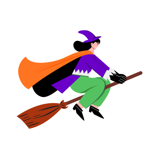 Flying Witch, Sorcery, Fantasy, Mystical, Broomstick illustration