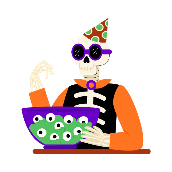 Ghost Eyes, Skeleton, Bowl, Spooky, Mystical, illustration