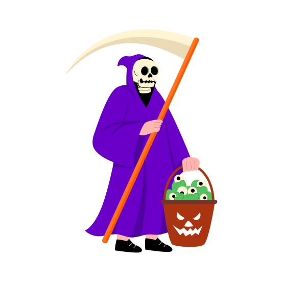 Grim Reaper, Skeleton, Scythe, Monster, Spooky illustration