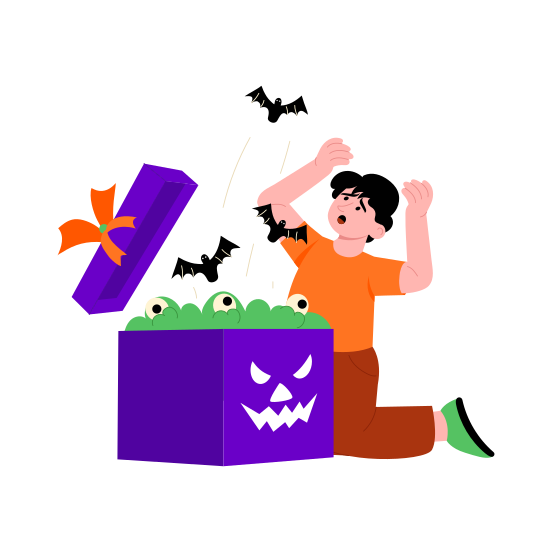 Halloween Box, Surprise, Spooky, Horror Gift, Scary illustration