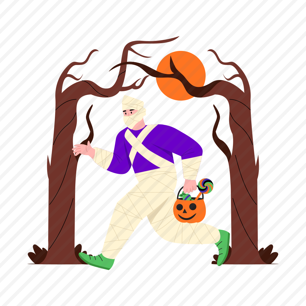 Mummy Running, Chasing, Costume, Pumpkin, Halloween preview