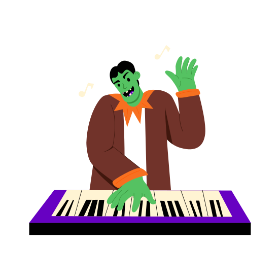 Playing Piano, Instrument, Musical, Monster, Scary illustration