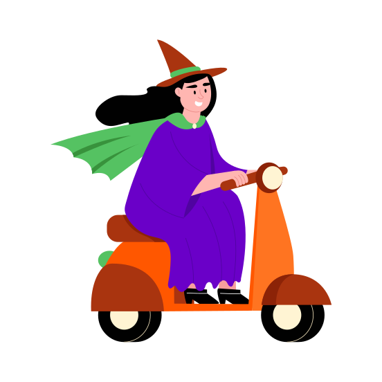 Witch Ride, Scooty, Travelling, Vehicle, Transport, illustration
