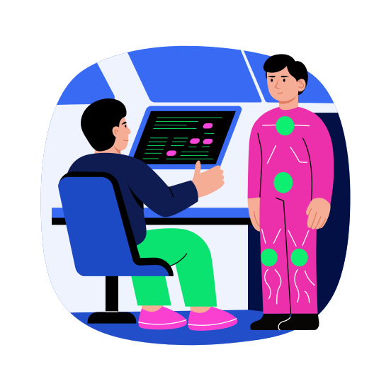 Body Sensors, Biometrics, Tracking, Scanning, Metaverse illustration