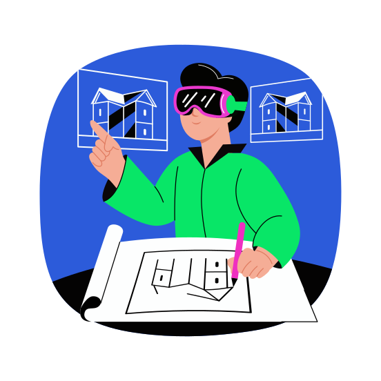 Digital Blueprinting, Sketching, Architecture, Designing, Metaverse illustration