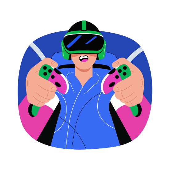 Gaming, Playing, Headset, Simulation, Immersive, illustration