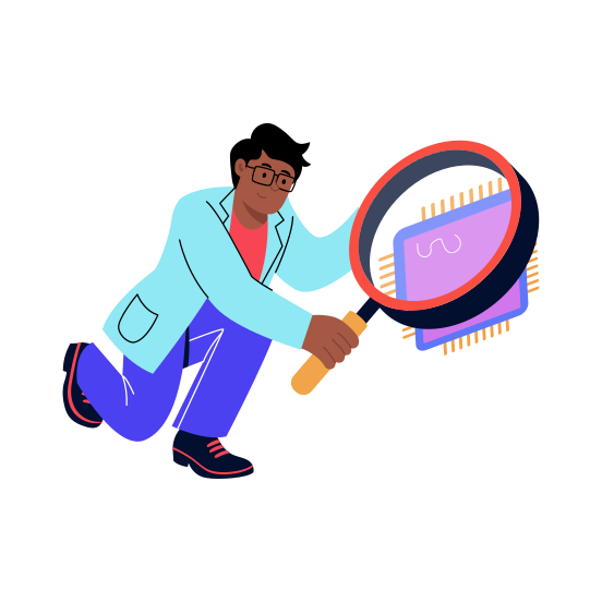 Checking Microchip, Magnifying, Analysing, Researching, Testing illustration