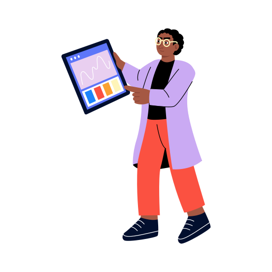 Testing, Analysis, Scientist, Tablet, Device illustration