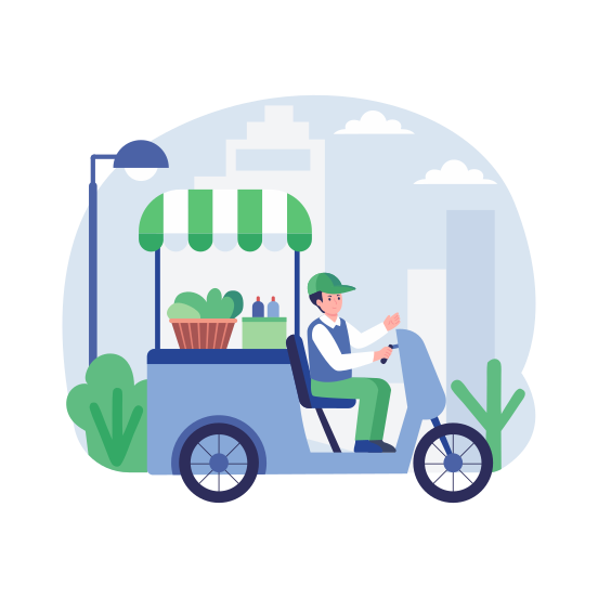Food Court, Vendor, Selling, Cart, Transport illustration