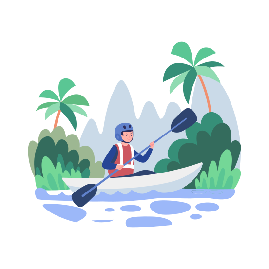 Kayaking, Boating, Rafting, Recreation, Travel illustration