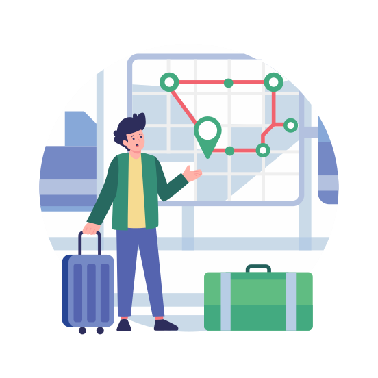 Metro Station, Traveller, Passenger, Navigation, Luggage illustration