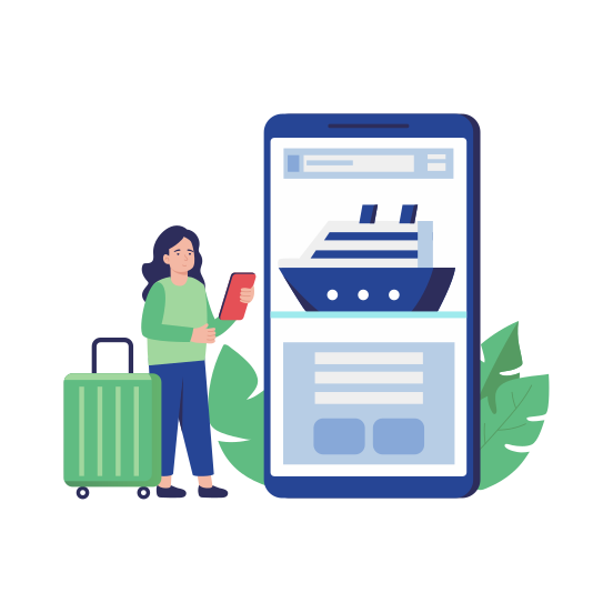 Online Booking, Reservation, Cruise, Tourism, Traveller illustration