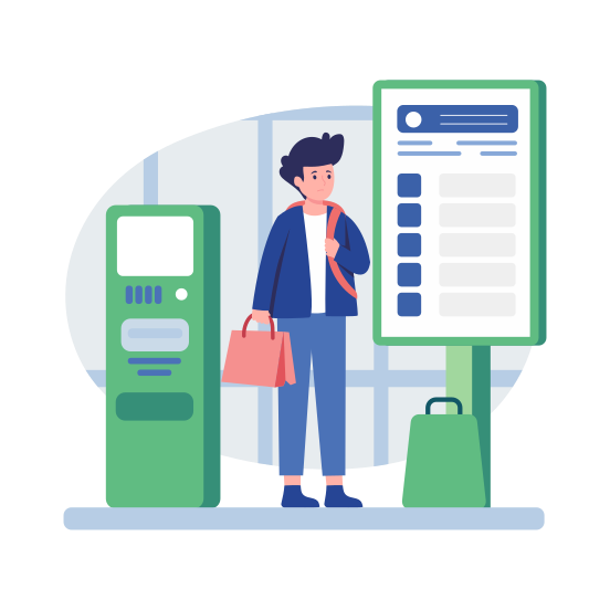 Waiting, Station, Kiosk, Travel, Passenger illustration