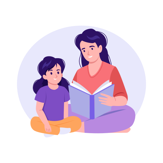 Reading Book, Story, Motherhood, Learning, Hobby illustration