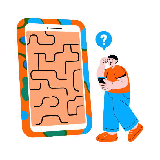 Confused Person, Thinking, Struggling, Puzzled, Stuck, illustration