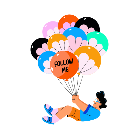 Follow Me, Balloons, Media, Creator, Content, illustration