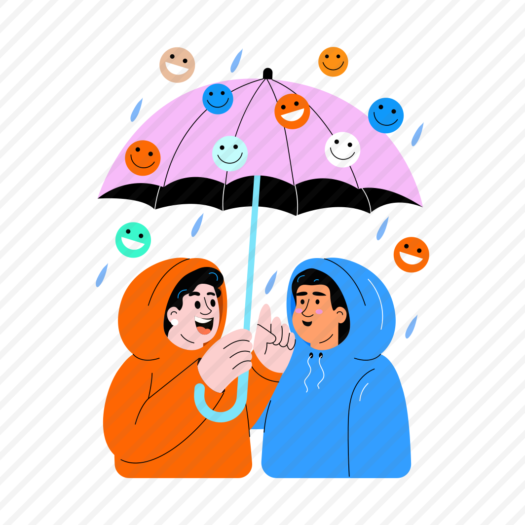 Happy Raining, Umbrella, Friends, Cheerful, Emotions preview