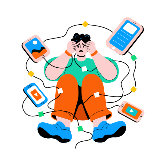 Stuck, Overwhelmed, Tangled, Stressed, Addiction illustration