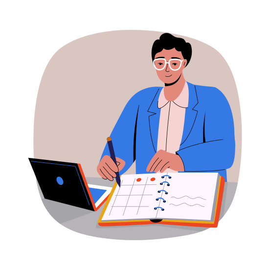 Bookmarking, Planning, Scheduling, Notebook, Writing illustration