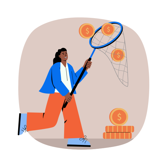 Chasing Money, Catching, Running, Coins, Dollars illustration